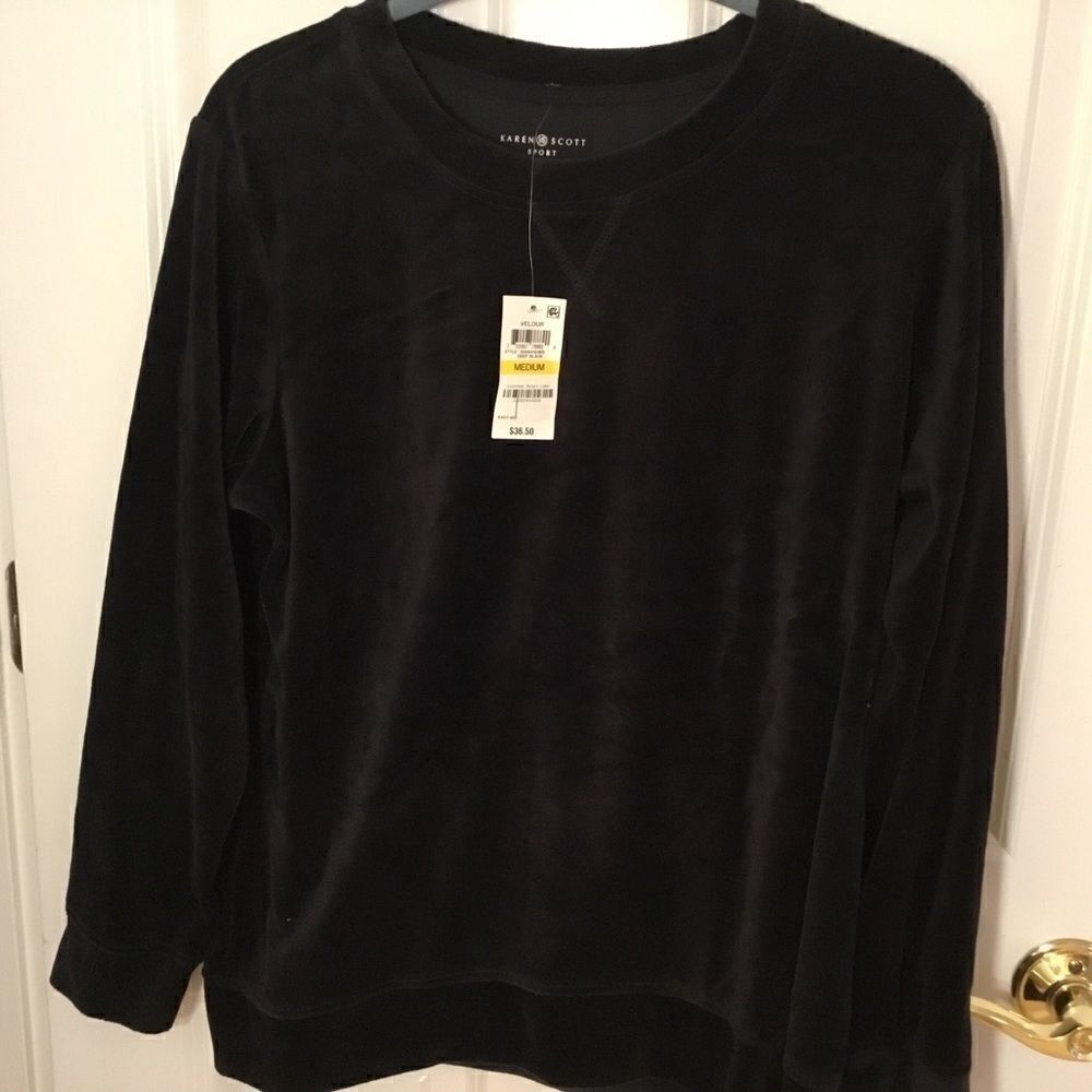 SALE. BUY 2/$30 NWT. Karen Scott Black Velour L/S Top Women’s MED